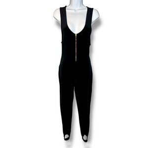 Vintage Tapemeasure Velvet Sleeveless Stirrup Jumpsuit zip Front 80s Indie